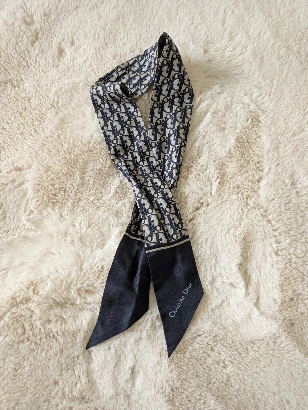 Dior Navy and Cream Logo Twilly Scarf